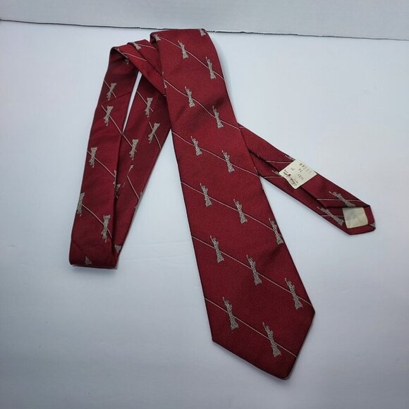 Brooks Brothers Silk Tie Maroon Color Statue of Liberty Print Vtg With Tag - Picture 1 of 4